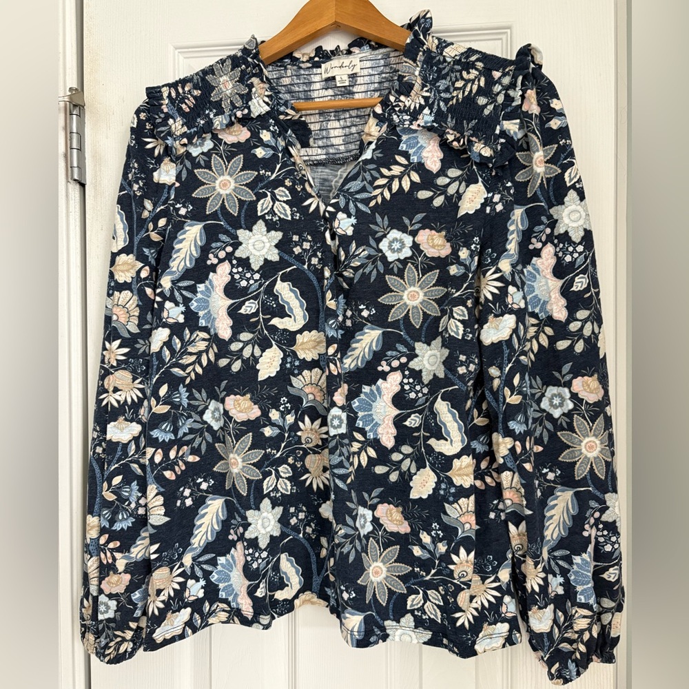 Wonderly Navy Floral Blouse